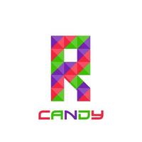 Geometric letter R with perfect combination of bright purple, red, and green colors. Good for business logo, design element, t-shirt design, print use, etc.