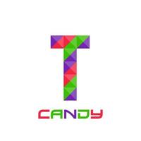 Geometric letter T with perfect combination of bright purple, red, and green colors. Good for business logo, design element, t-shirt design, print use, etc. vector