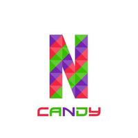 Geometric letter N with perfect combination of bright purple, red, and green colors. Good for business logo, design element, t-shirt design, print use, etc.