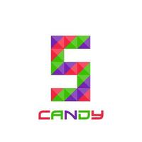 Geometric number 5 with perfect combination of bright purple, red, and green colors. Good for business logo, design element, t-shirt design, print use, etc.