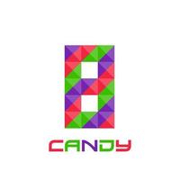 Geometric number 8 with perfect combination of bright purple, red, and green colors. Good for business logo, design element, t-shirt design, print use, etc.