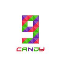 Geometric number 9 with perfect combination of bright purple, red, and green colors. Good for business logo, design element, t-shirt design, print use, etc.