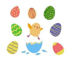 chick and eggs set. Cute hand draw of chicks with an egg. children's print. Vector illustration on white background.