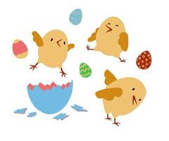 chicks set. Cute hand draw of chicks with an egg. children's print. Vector illustration on white background.