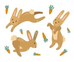 Bunnies set. Cute hand draw of jumping rabbits. children's print. Vector illustation on white background