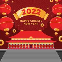 fondo de año nuevo chino con edificio tradicional vector