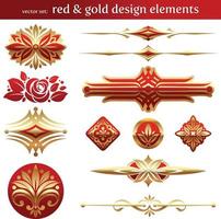 elementos de diseño rojo y dorado vector