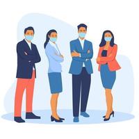 business people standing together wearing medical mask. healthcare and prevention concept. flat illustration vector