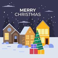 merry Christmas winter old town street. christmas town city panorama vector