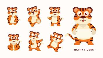 Cute tiger cartoon character design, funny animal. Happy Chinese new year 2022. Vector illustration