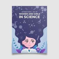 cartel de la ciencia del día internacional de la mujer y la niña vector