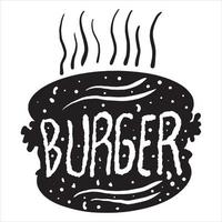 burger abstract illustration with text, black and white burger icon illustration vector