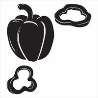 Black and white peppers illustration, peppers slice, hand drawn peppers slice, black white vector illustration