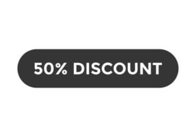 Icono de signo de texto de 50 por ciento de descuento en la plantilla de botón web de texto de color negro vector