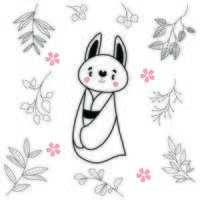 cute cartoon animal rabbit wearing kimono traditional japanese clothes vector