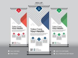 Health care medical roll up banner template or stand banner template vector