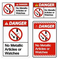 Caution No Metallic Articles Or Watches Symbol Sign On White Background vector