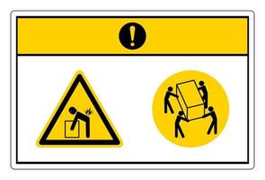 Precaución peligro de elevación utilice el símbolo de elevación de cuatro personas sobre fondo blanco. vector