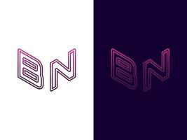 Initial letter BN minimalist and modern 3D logo design vector