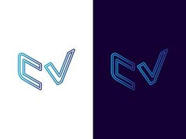 letra inicial cv diseño de logotipo 3d minimalista y moderno vector