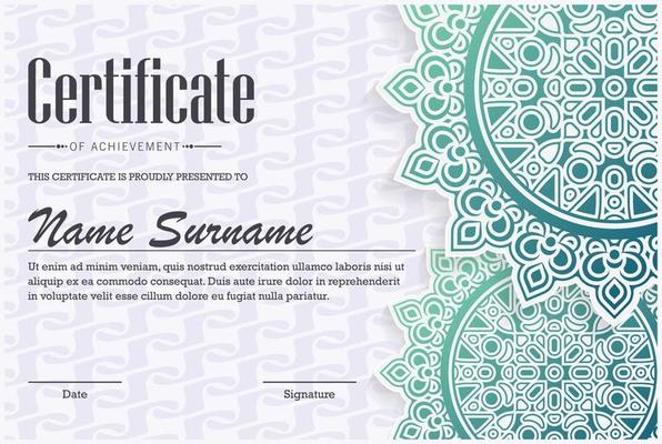 Blue mandala award certificate template