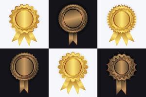 Golden seal with ribbons isolated background. Vector design element.