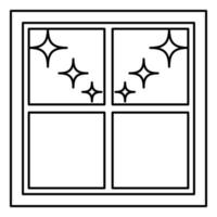 ventana con vista al icono de estrellas nocturnas ilustración de color negro estilo plano imagen simple vector