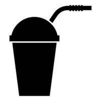 Closed container for hot cold drinks with straw icon black color illustration flat style simple image vector