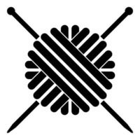 Ball of wool yarn and knitting needles icon black color illustration flat style simple image vector