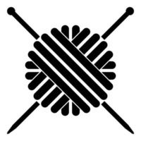 Ball of wool yarn and knitting needles icon black color illustration flat style simple image vector