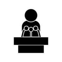 Man speaking from the rostrum black color icon . vector