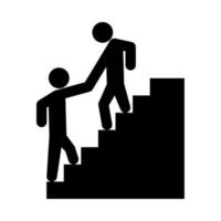 hombre ayudando a escalar a otro hombre es un icono negro. vector