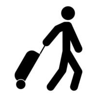 Man with suitcase black color icon . vector