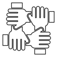 Four hand holding together team work concept icon black color illustration flat style simple image vector