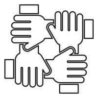 Four hand holding together team work concept icon black color illustration flat style simple image vector