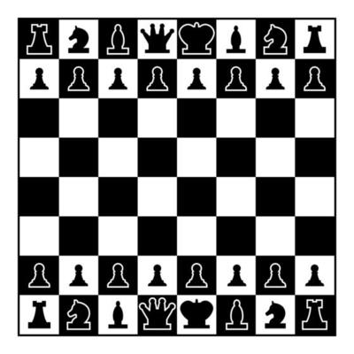 Chessboard and chess pieces line figures icon black color ...