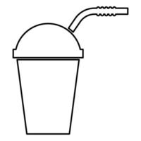 Closed container for hot cold drinks with straw icon black color illustration flat style simple image vector