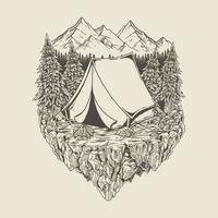 camping in the forest and rocks premium vector