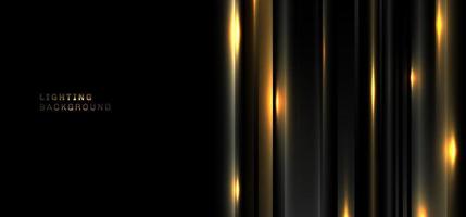 Abstract black and golden stripes slice layers pattern texture with lighting effect decoration on dark background vector