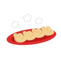 Isolated red plate with hand drawn Asian dumplings vector