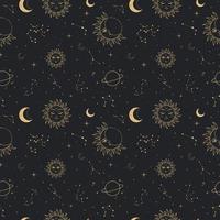 Seamless pattern with golden celestial stellar symbols vector