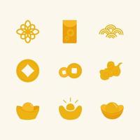 Collection of flat gold Chinese wealth icons vector