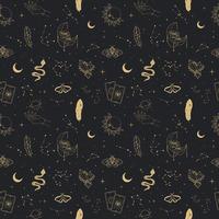 Witchcraft seamless pattern with golden elements vector