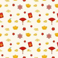 Seamless pattern with flat Chinese New Year elements vector