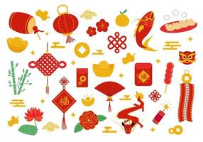 Set of festive Chinese New Year elements vector