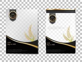 paquete de arroz productos alimenticios de tailandia, pancarta de oro negro y diseño de vector de plantilla de afiche arroz.