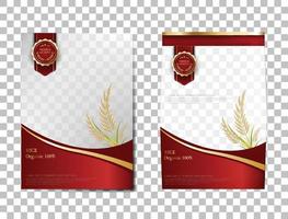 paquete de arroz productos alimenticios de tailandia, pancarta de oro rojo y diseño de vector de plantilla de póster arroz.