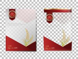 paquete de arroz productos alimenticios de tailandia, pancarta de oro rojo y diseño de vector de plantilla de póster arroz.