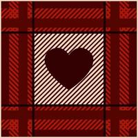 Checkered seamless pattern Valentine's Day. Heart silhouette on red Tartan pattern. Vector illustration.