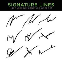 hand drawn signature lines set for handdrawn logo vector